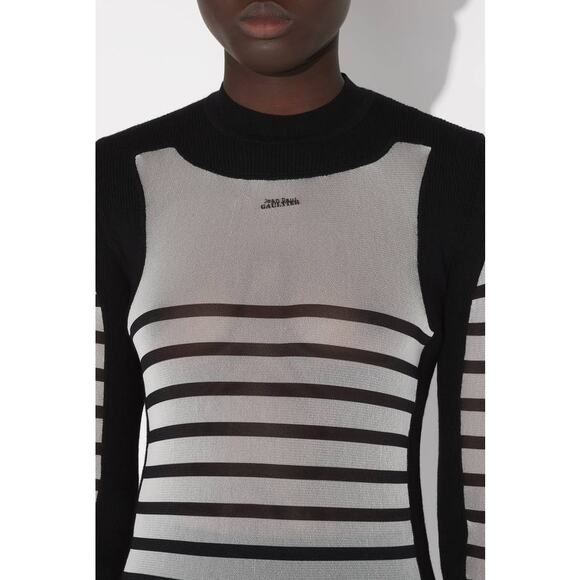 Jean Paul Gaultier Mix Mesh Knit Pullover Logo Top in Black and White XS - Picture 2 of 5